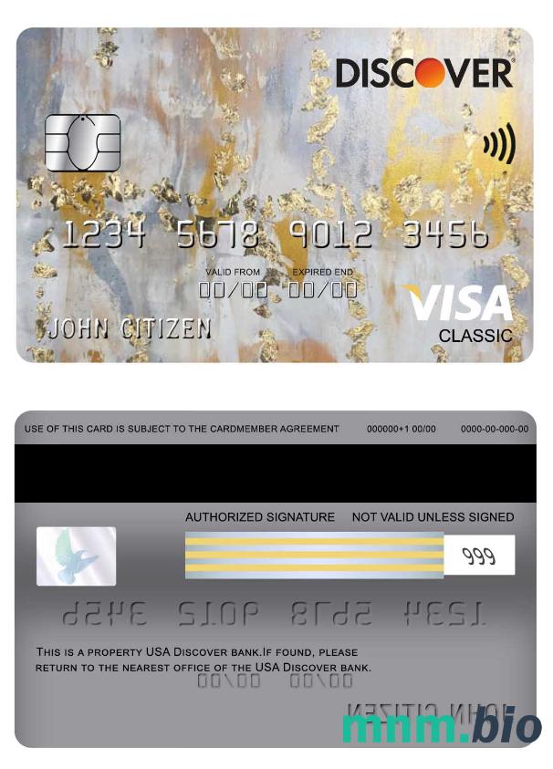 USA Discover bank visa klasyczny karta przykład w formacie PSD